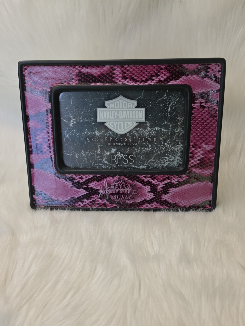 HARLEY DAVIDSON RUSS Pink Python Snakeskin Biker Moto Ceramic 4x6 Photo Frame